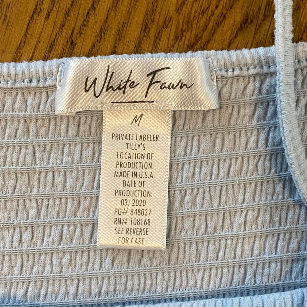 White Fawn Cami Tank Top Womens Medium Light Blue Smocked Coquette Boho Dainty - Picture 3 of 7